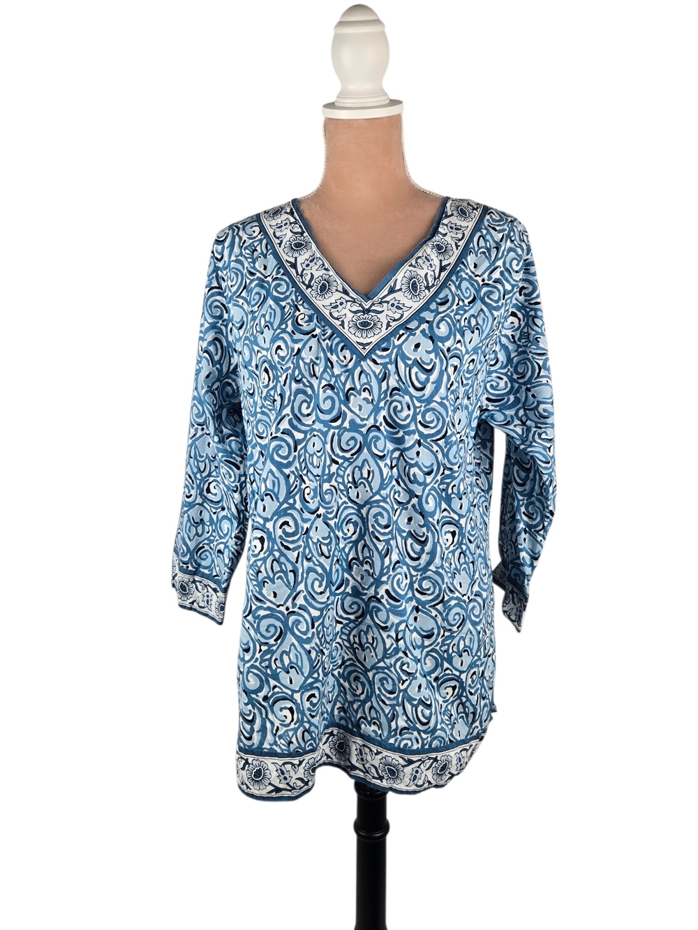 Advance Apparels Paisley Print V Neck Tunic Top Blue Size 1X